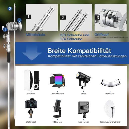 Soonpho C-állvány rozsdamentes acél 330 cm boom tripod reflektorhoz és stúdió világításhoz