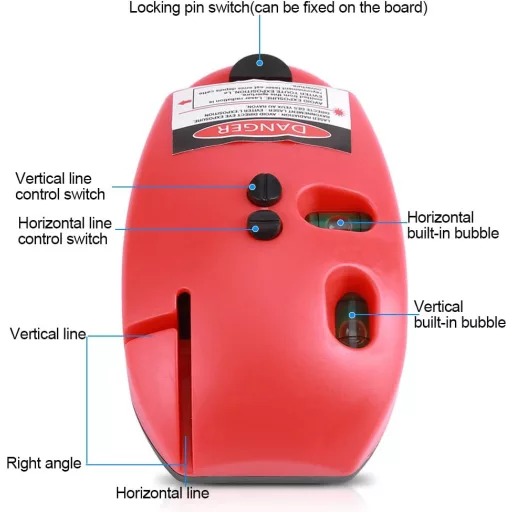 Nivelă Laser Mumisuto cu 2 Linii, Instrument de Măsurare Orizontal și Vertical, Roșu