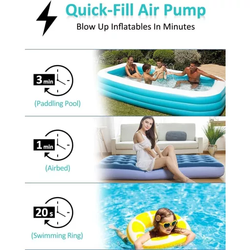 Pompă electrică fără fir anngrowy cu baterie de 2000mAh pentru piscină și paturi gonflabile