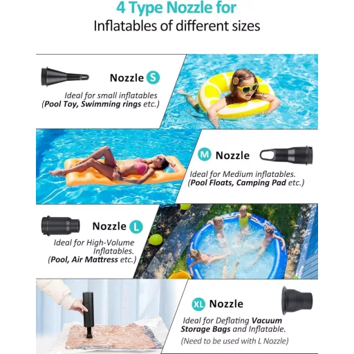 Pompă electrică fără fir anngrowy cu baterie de 2000mAh pentru piscină și paturi gonflabile