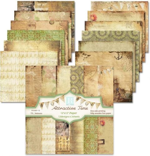 Set/Pachet Hârtie Origami și Scrapbooking Vintage - 12 Modele, 24 de Foi