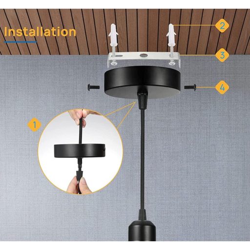 Cheson de tavan Chedin 100x20mm - Cutie de montaj metalică rotundă negru mat 2 buc - Rozete pentru lustre, aplice și plafoniere, stil clasic.