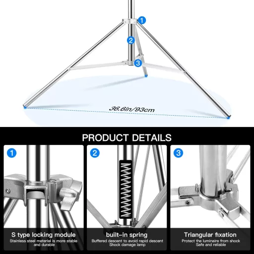 Set 2 trepiede foto Soonpho, oțel inoxidabil, 280cm, cu amortizare.