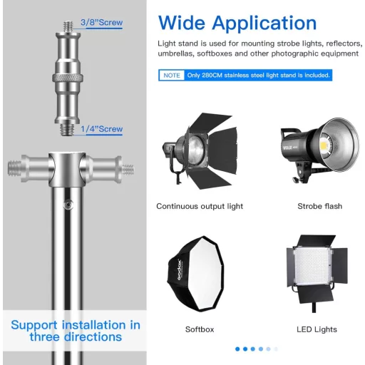 Soonpho rozsdamentes acél állvány 280cm rugózott fotó tripod 2db csomag