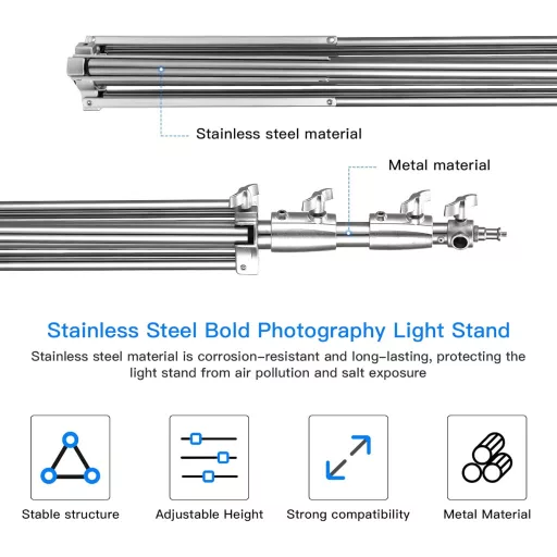 Soonpho rozsdamentes acél állvány 280cm rugózott fotó tripod 2db csomag