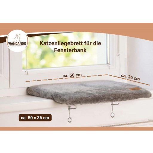 Ablak Pihenő Macskák Számára- Mosható és Puha Macskaágy, 50 x 36 x 3 cm, Szürke