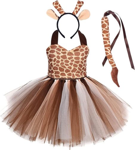 Costum de girafă IMEKIS pentru fetițe - Set de prințesă din 3 piese cu bentiță și coadă, 7-8 ani