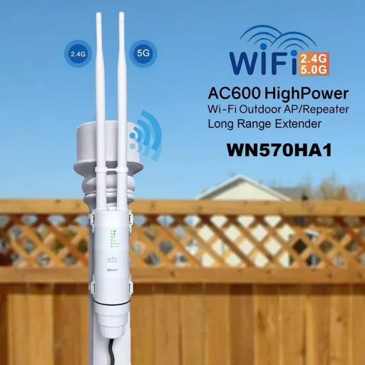 Repetor WiFi de exterior MyMAX AC600 - Dual Band 2.4+5GHz, 600Mbps, PoE, Rezistent la intemperii, Repeater de rază lungă, Punct de Acces, WN570HA1