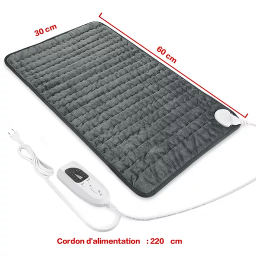 Pernă electrică încălzitoare Letitwell cu 6 trepte de temperatură - Oprire automată, suprafață de pluș lavabilă, pentru spate, gât, umăr (30x60cm)