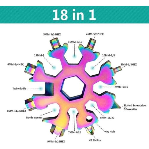 18 az 1-ben Multifunkciós Eszköz, Hópehely forma, Csavarhúzó Sörnyitó, Többszínű