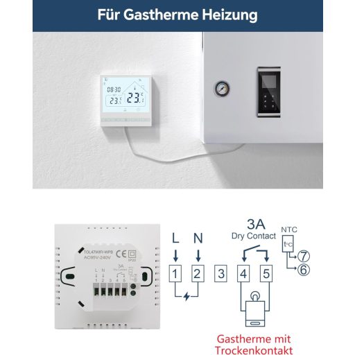 BEOK TOL47WIFI Okos WiFi Termosztát Gáz/Víz Kazánhoz és Padlófűtéshez - Programozható, Alexa és Google Asszisztens Kompatibilis