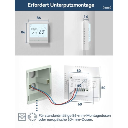 BEOK TOL47WIFI Okos WiFi Termosztát Gáz/Víz Kazánhoz és Padlófűtéshez - Programozható, Alexa és Google Asszisztens Kompatibilis