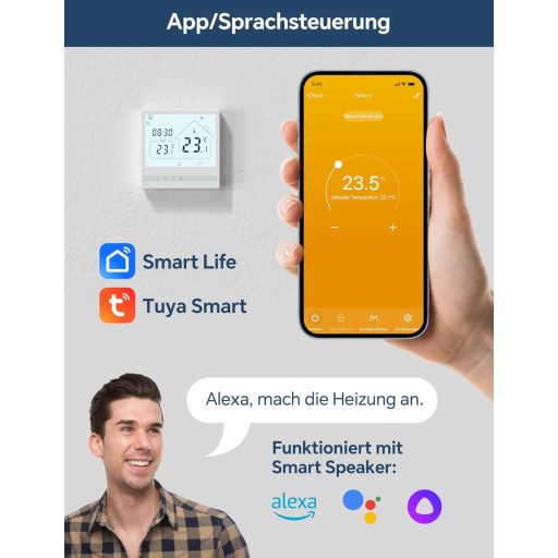 BEOK TOL47WIFI Okos WiFi Termosztát Gáz/Víz Kazánhoz és Padlófűtéshez - Programozható, Alexa és Google Asszisztens Kompatibilis