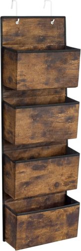 SONGMICS Függő Tároló Szervező 4 Zsebbel - Vintage Barna Ajtóra Szerelhető Polcrendszer Hálószobába, Nappaliba, Összecsukható, 12 x 33,5 x 1