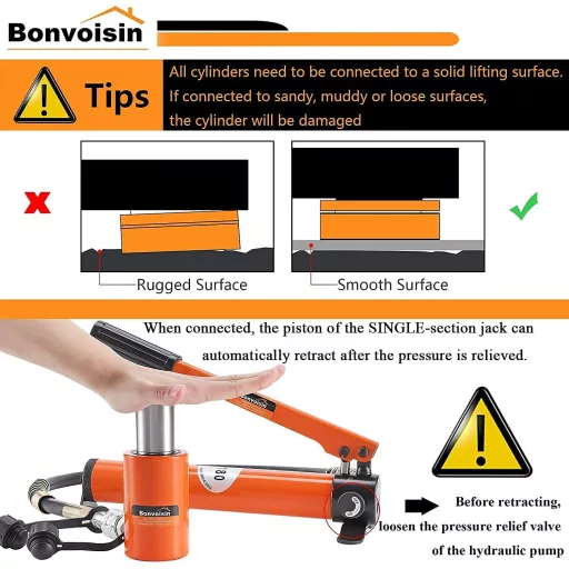 Cilindru hidraulic Bonvoisin 10T cu pompă manuală, cursă 50mm, pentru construcții
