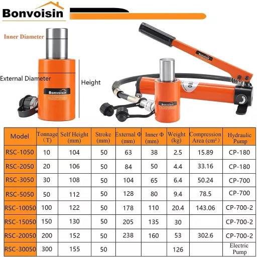 Bonvoisin 10T Hidraulikus Henger Kézi Pumpával 50mm Lökethosszal Építkezéshez