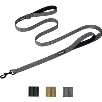   Párnázott dupla nyelű, szürke színű, S-es méretű, 122 cm-es kutyapóráz