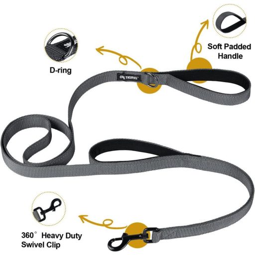 Párnázott dupla nyelű, szürke színű, S-es méretű, 122 cm-es kutyapóráz