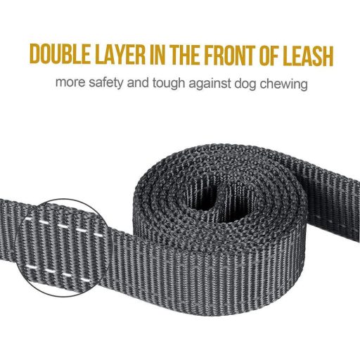 Párnázott dupla nyelű, szürke színű, S-es méretű, 122 cm-es kutyapóráz