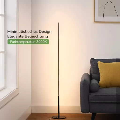 EDISHINE Állólámpa - Fekete Alumínium LED Padlólámpa 3000K Meleg Fénnyel, Szabályozható Fényerővel, Lábkapcsolóval, 1100 Lumen, 147 cm Magas