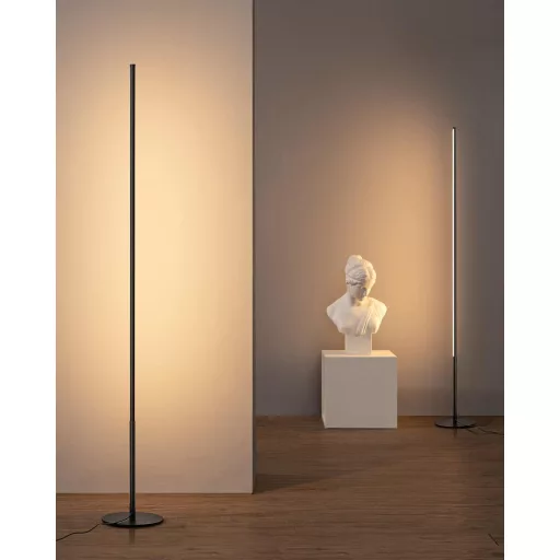 EDISHINE Stojaca lampa - Čierna hliníková LED podlahová lampa s teplým svetlom 3000K, stmievateľná, nožný spínač, 1100 lúmenov, výška 147 cm