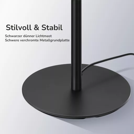 EDISHINE Állólámpa - Fekete Alumínium LED Padlólámpa 3000K Meleg Fénnyel, Szabályozható Fényerővel, Lábkapcsolóval, 1100 Lumen, 147 cm Magas