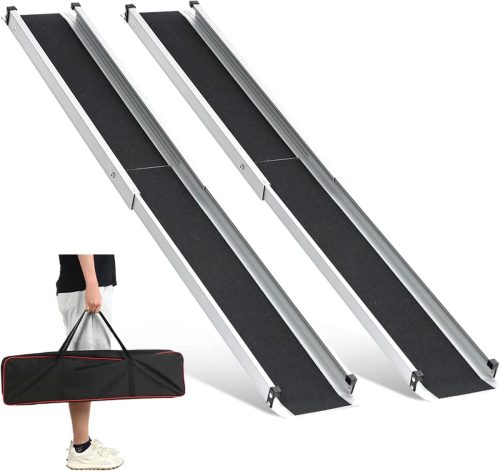 Rampă Telescopică pentru Scaun cu Rotile gardhom, 83,5-152 cm - Aluminiu Ajustabil cu Suprafață Anti-Alunecare, Capacitate 272 kg, pentru Trepte, Sac Textil