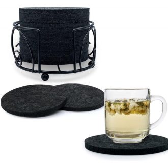   Umývateľná tmavosivá plstená súprava podložiek pod poháre InJolly, 12 ks s kovovým držiakom.