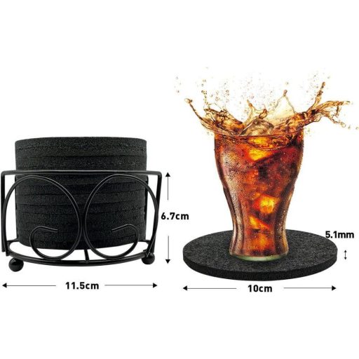 Umývateľná tmavosivá plstená súprava podložiek pod poháre InJolly, 12 ks s kovovým držiakom.