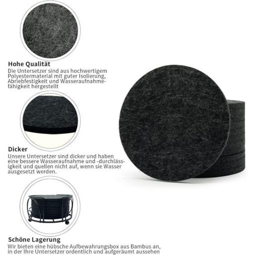 Umývateľná tmavosivá plstená súprava podložiek pod poháre InJolly, 12 ks s kovovým držiakom.