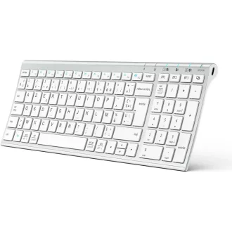   Tastatură Bluetooth iClever BK10 - Reîncărcabilă, Conectare 3 Dispozitive, AZERTY, Ultra-subțire, Albă, Compatibilă Mac/iPad/iPhone/PC