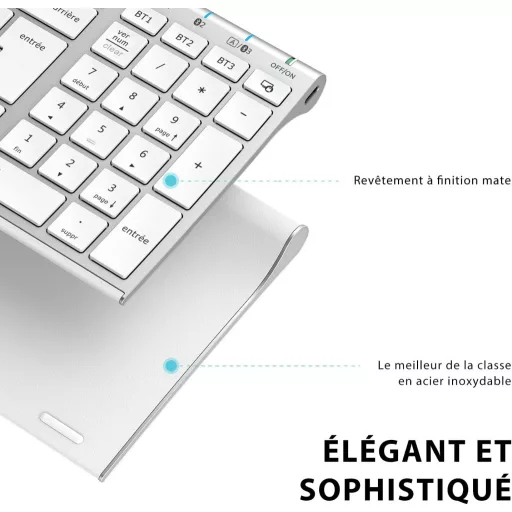 Tastatură Bluetooth iClever BK10 - Reîncărcabilă, Conectare 3 Dispozitive, AZERTY, Ultra-subțire, Albă, Compatibilă Mac/iPad/iPhone/PC