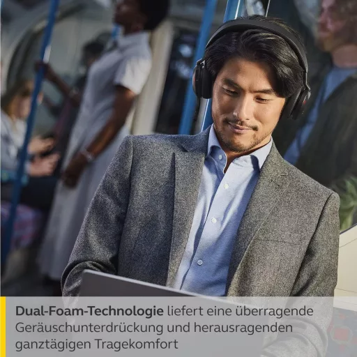 Jabra Evolve2 75 vezeték nélküli PC fejhallgató aktív zajszűréssel és Teams kompatibilitás