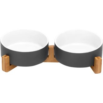   SPUNKYJUNKY Kerámia Tálka Bambusz Állvánnyal, Emelt Etető Tál Kutyáknak Macskáknak 400ml