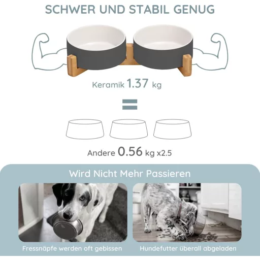 Bol ceramic SPUNKYJUNKY cu suport de bambus, castron ridicat pentru hrănirea câinilor și pisicilor, 400ml