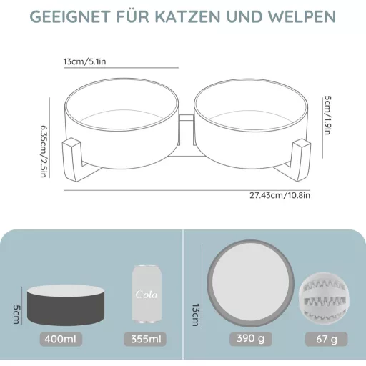 Bol ceramic SPUNKYJUNKY cu suport de bambus, castron ridicat pentru hrănirea câinilor și pisicilor, 400ml