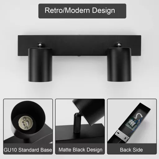 Dehobo LED Mennyezeti Spotlámpa 350° Forgatható 2-Izzós GU10 Fekete - Ceiling light, 2-bulb, Black