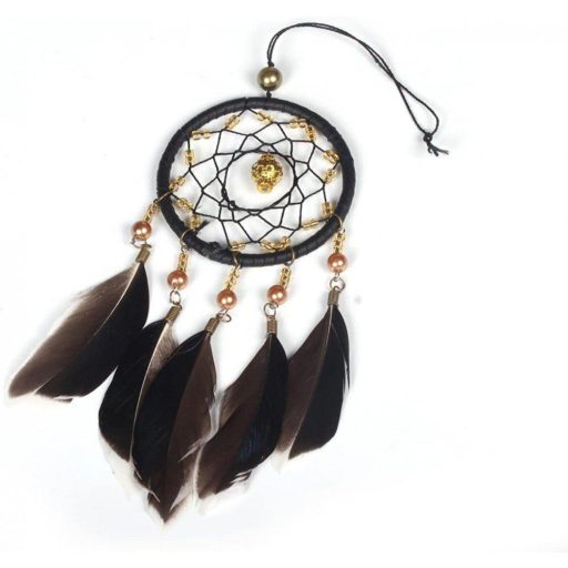 Álomfogó dekoráció Fehér Toll Kék Gyöngy Macrame Falidísz, 19cm-es átmérő,  Újracsomagolt termék