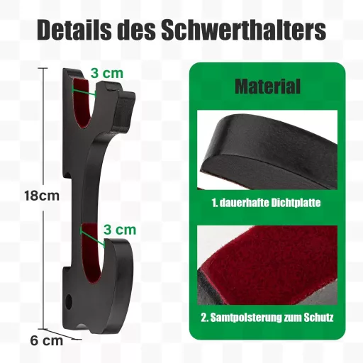 Ekkhysis Fali Kardtartó - Katana, Szamuráj Kard, Cosplay Fegyver Állvány - Fekete Préselt Fa, Forgó Konzol, Bársony Védelem, 9 kg Teherbírás