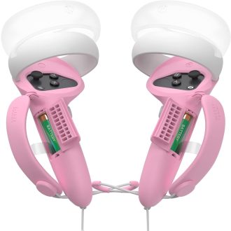   KIWI design Vylepšené úchytky ovládačov Kompatibilné s Quest 2 - Ružový silikónový ochranný kryt s jednoduchou výmenou batérií a pohodlným uchytením