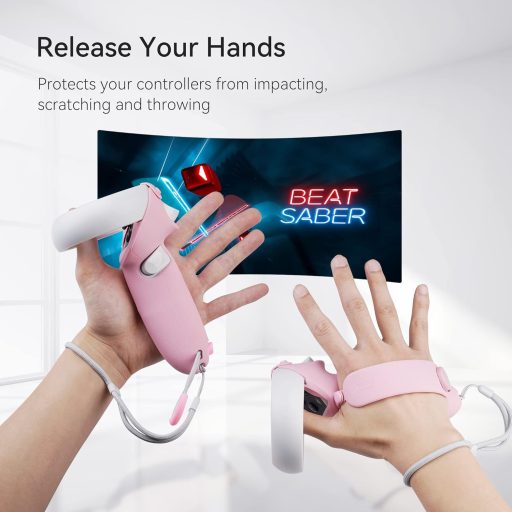 KIWI design Továbbfejlesztett Kontroller Markolat Quest 2 Kompatibilis - Rózsaszín Szilikon Védőborítás Könnyű Elemcserével és Kényelmes Csu