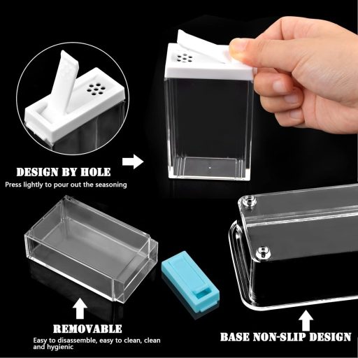 Pinsheng 6 részes átlátszó fűszertartó készlet tálcával - BPA-mentes műanyag fűszeres doboz konyhai tároláshoz, kempingezéshez, grillezéshez