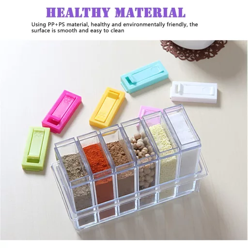 Set Pinsheng de 6 recipiente transparente pentru condimente cu suport - Cutii pentru condimente din plastic fără BPA, pentru depozitare în bucătărie, camping, grătar