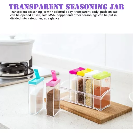 Set Pinsheng de 6 recipiente transparente pentru condimente cu suport - Cutii pentru condimente din plastic fără BPA, pentru depozitare în bucătărie, camping, grătar