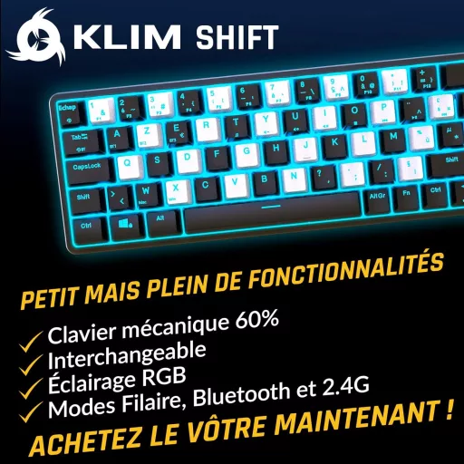 KLIM Shift Bluetooth tipkovnica s francuskim rasporedom tipki - Bežična gamerska tipkovnica za PC, Mac, PS4, PS5, Xbox, Smart TV uređaje - Crna