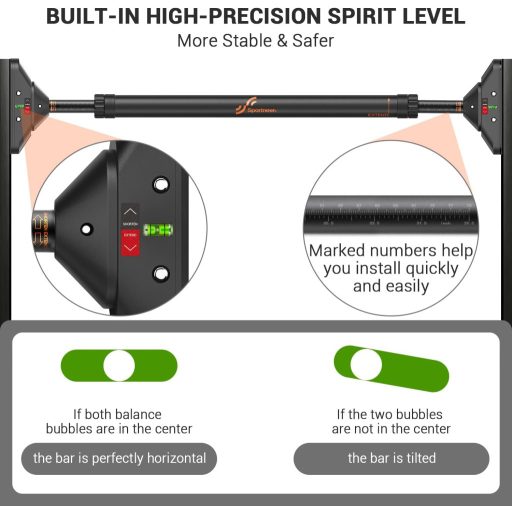 Sportneer Ajtókeretes Húzódzkodó Rúd 200 kg Teherbírással - Csavarozás Nélküli, 75-94 cm Állítható Tornagerenda PVC Védőpárnákkal és 360° Fo