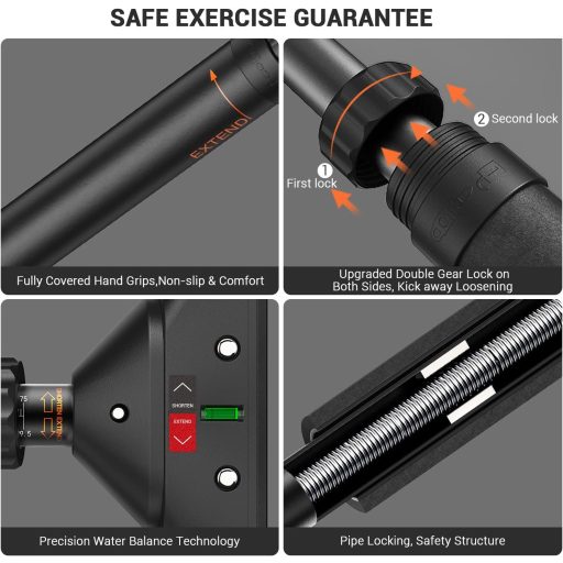 Bară de tracțiuni Sportneer pentru ușă, capacitate 200 kg - fără șuruburi, bară de gimnastică reglabilă 75-94 cm cu protecții PVC și rotație 360°.