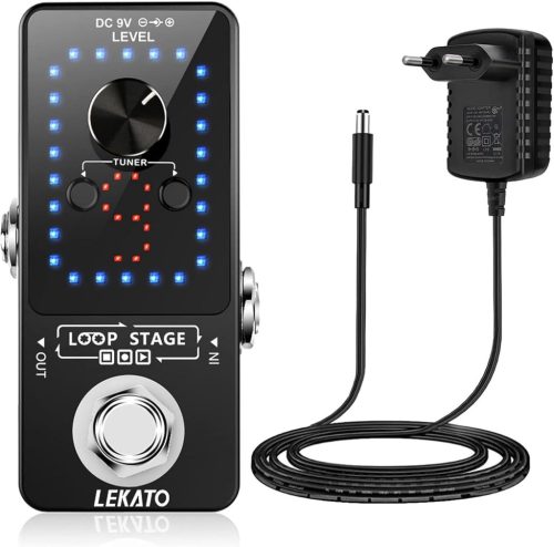 Pedală Looper chitară LEKATO cu 9 bucle, 40 de minute timp de înregistrare, tuner încorporat, funcție Overdub nelimitată pentru chitară electrică și bas.