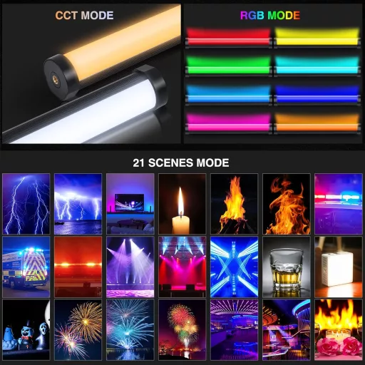 Lampă video LED RGB CAMOLO 45cm, Lumină portabilă pentru fotografii cu baterie de 5200mAh, 1200 lumeni, 21 de efecte, pentru realizarea de conținut TikTok