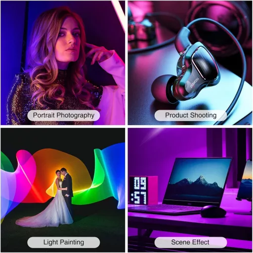 CAMOLO RGB LED Videó Fény 45cm, Kézi Fotó Világítás 5200mAh Akkuval, 1200 Lumen, 21 Effekt, TikTok Tartalom Készítéshez